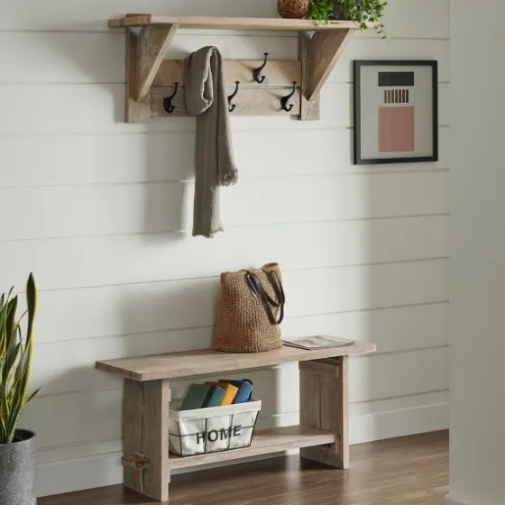 Natural Mango Wood 2-Pc. Wall Hook And Bench Set-Kirkland's Home Sale