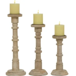 Natural Mango Wood Pillar Candle Holders, Set Of 3-Kirkland's Home Best Sale