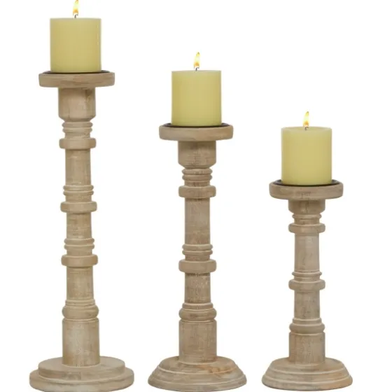 Natural Mango Wood Pillar Candle Holders, Set Of 3-Kirkland's Home Best Sale