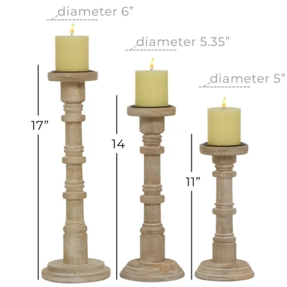 Natural Mango Wood Pillar Candle Holders, Set Of 3-Kirkland's Home Best Sale