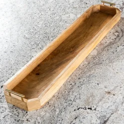 Natural Mango Wood Tray With Gold Handles-Kirkland's Home Outlet
