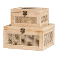 Natural Rat And Glass Top Boxes, Set Of 2-Kirkland's Home Best Sale