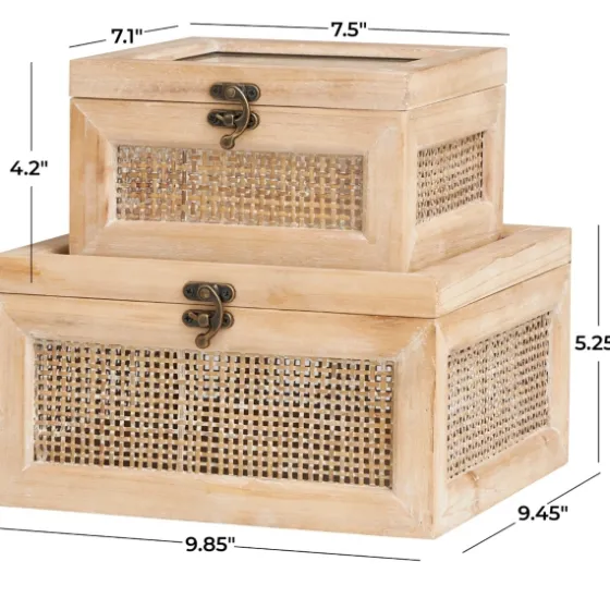 Natural Rat And Glass Top Boxes, Set Of 2-Kirkland's Home Best Sale