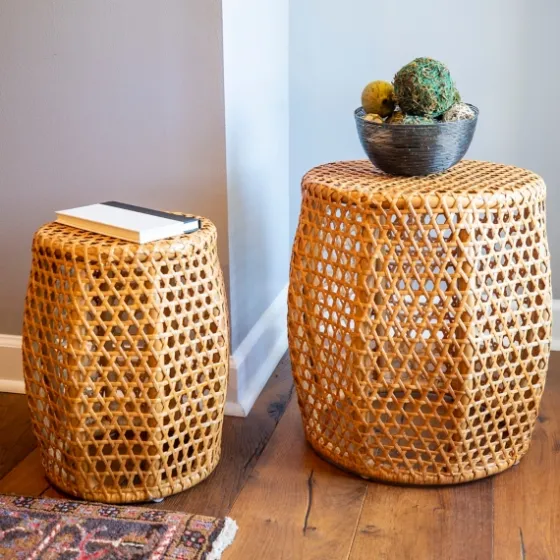 Natural Rat Drum 2-Pc. Accent Table Set-Kirkland's Home Clearance