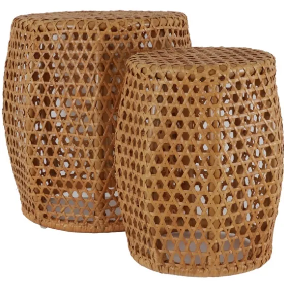 Natural Rat Drum 2-Pc. Accent Table Set-Kirkland's Home Clearance