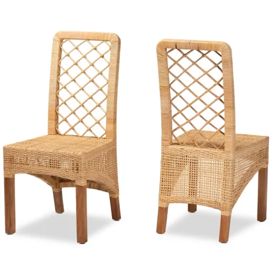 Natural Rat Woven Back Dining Chairs, Set Of 2-Kirkland's Home Shop