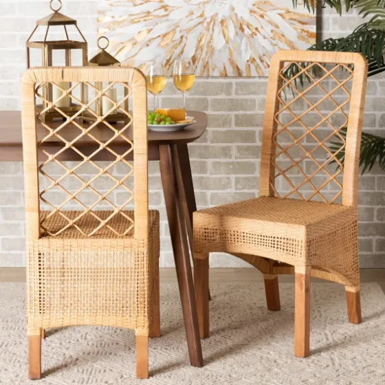 Natural Rat Woven Back Dining Chairs, Set Of 2-Kirkland's Home Shop