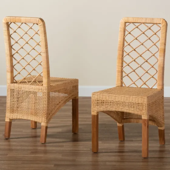 Natural Rat Woven Back Dining Chairs, Set Of 2-Kirkland's Home Shop