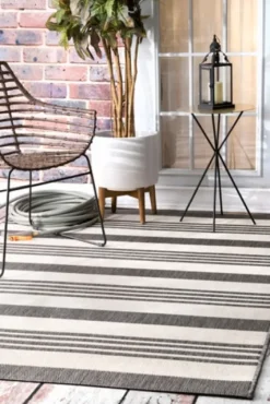 Natural Robin Stripe Outdoor Area Rug, 6X9-Kirkland's Home Hot