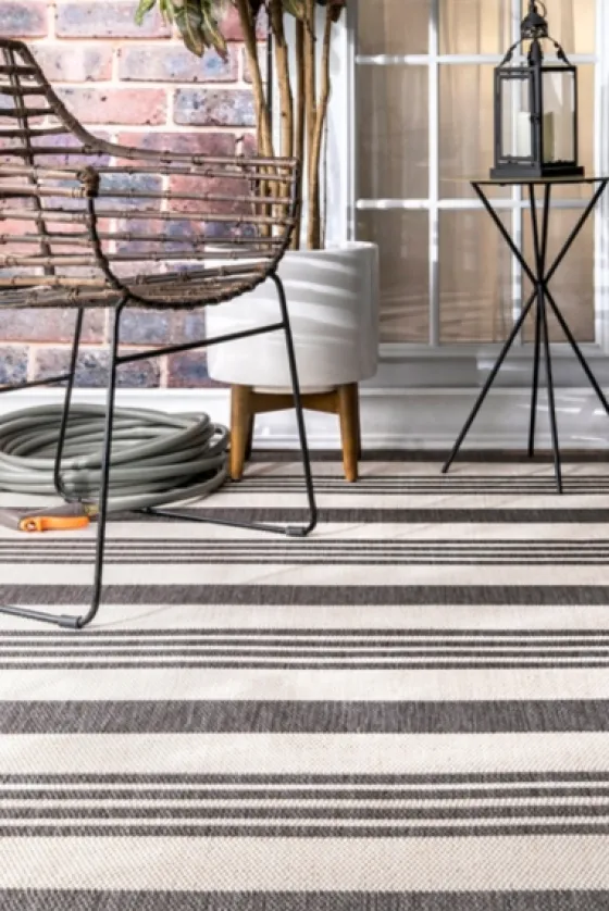 Natural Robin Stripe Outdoor Rug, 5X7-Kirkland's Home Online