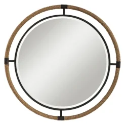 Natural Rope And Black Metal Round Wall Mirror-Kirkland's Home Flash Sale
