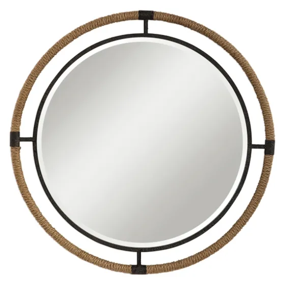 Natural Rope And Black Metal Round Wall Mirror-Kirkland's Home Flash Sale