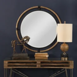 Natural Rope And Black Metal Round Wall Mirror-Kirkland's Home Flash Sale