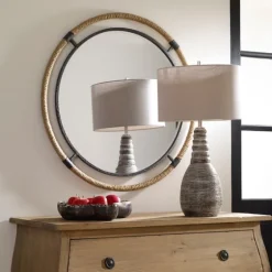 Natural Rope And Black Metal Round Wall Mirror-Kirkland's Home Flash Sale