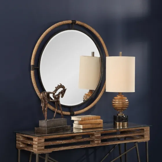 Natural Rope And Black Metal Round Wall Mirror-Kirkland's Home Flash Sale
