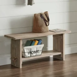 Natural Rustic Whitewashed Mango Wood Bench-Kirkland's Home Flash Sale