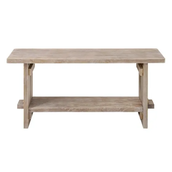 Natural Rustic Whitewashed Mango Wood Bench-Kirkland's Home Flash Sale