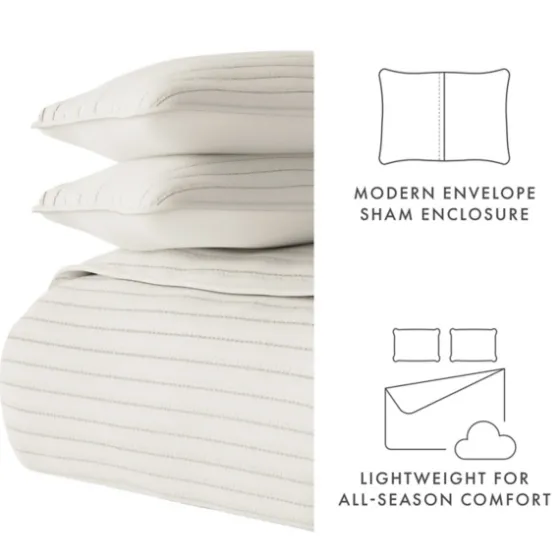 Natural Stitched Stripes 3-Pc. Queen Quilt Set-Kirkland's Home Clearance