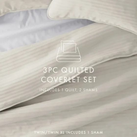 Natural Stitched Stripes 3-Pc. King Quilt Set-Kirkland's Home Cheap