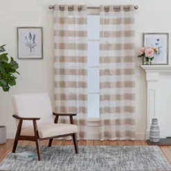 Natural Stripe Sheer Single Curtain Panel, 84 In.-Kirkland's Home Best Sale