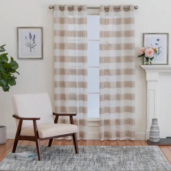 Natural Stripe Sheer Single Curtain Panel, 84 In.-Kirkland's Home Best Sale