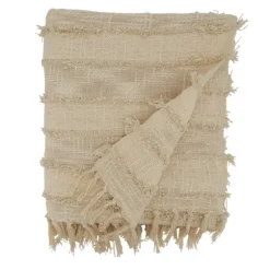Natural Striped And Fringe Throw Blanket-Kirkland's Home Clearance