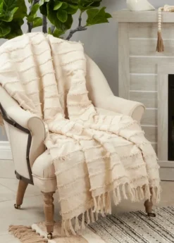 Natural Striped And Fringe Throw Blanket-Kirkland's Home Clearance