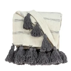 Natural Striped Cotton Handloomed Tassel Throw-Kirkland's Home Cheap