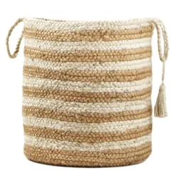 Natural Striped Jute Basket With Handles, 19 In.-Kirkland's Home Sale