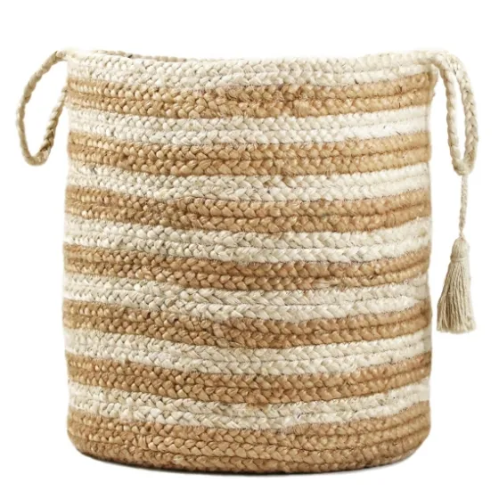 Natural Striped Jute Basket With Handles, 19 In.-Kirkland's Home Sale