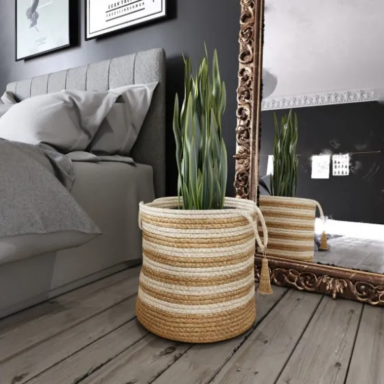Natural Striped Jute Basket With Handles, 19 In.-Kirkland's Home Sale