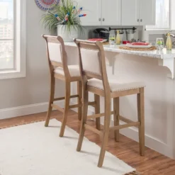 Natural Striped Upholstered Wood Frame Bar Stool-Kirkland's Home Sale