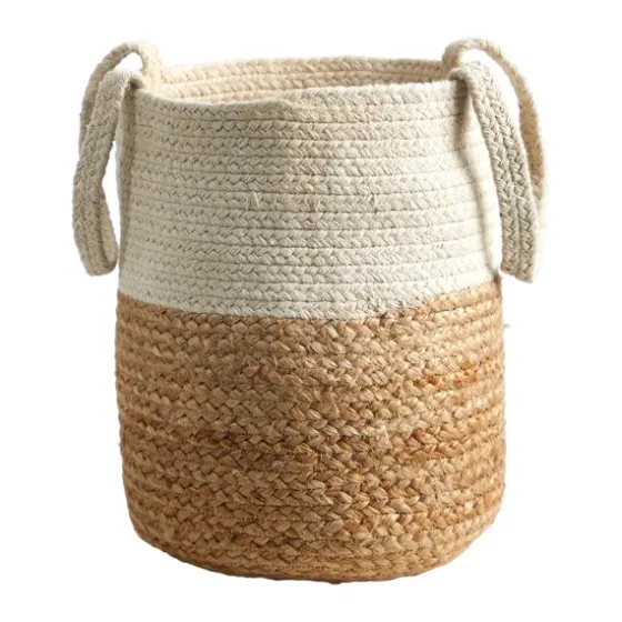 Natural Tan And White Jute Basket With Handles-Kirkland's Home Store