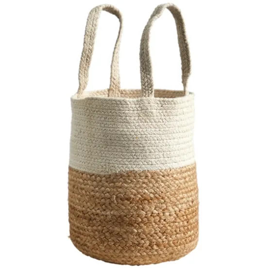 Natural Tan And White Jute Basket With Handles-Kirkland's Home Store
