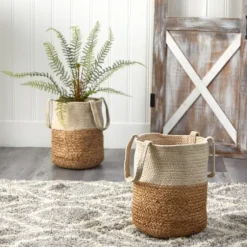 Natural Tan And White Jute Basket With Handles-Kirkland's Home Store
