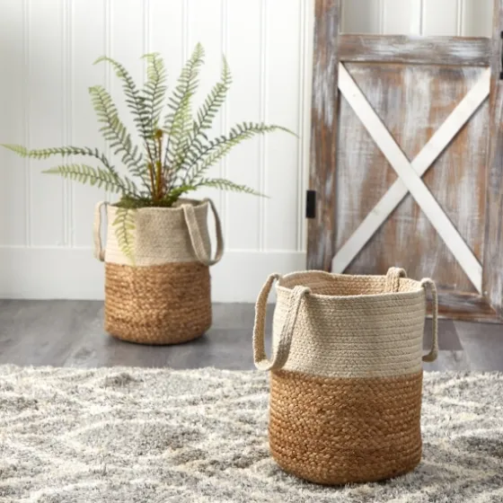 Natural Tan And White Jute Basket With Handles-Kirkland's Home Store