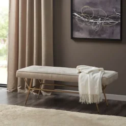 Natural Tufted Upholstery Tapered Leg Bench-Kirkland's Home New