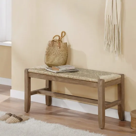 Natural Twisted Seagrass And Wood Bench-Kirkland's Home Cheap