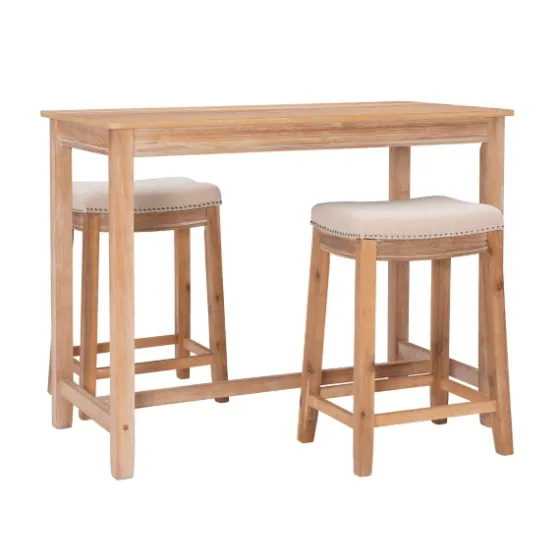 Natural Wood & Upholstered Stools 3-Pc. Dining Set-Kirkland's Home Sale