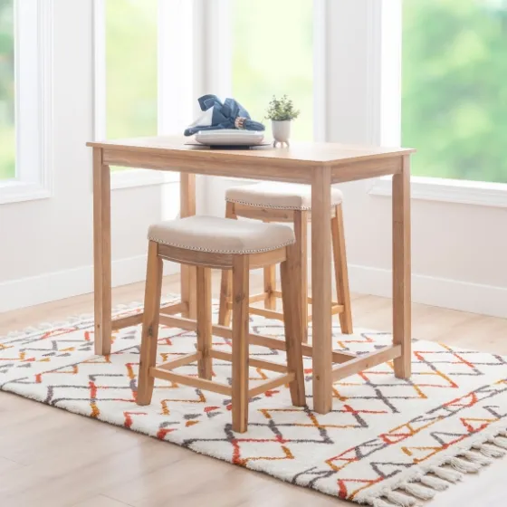 Natural Wood & Upholstered Stools 3-Pc. Dining Set-Kirkland's Home Sale