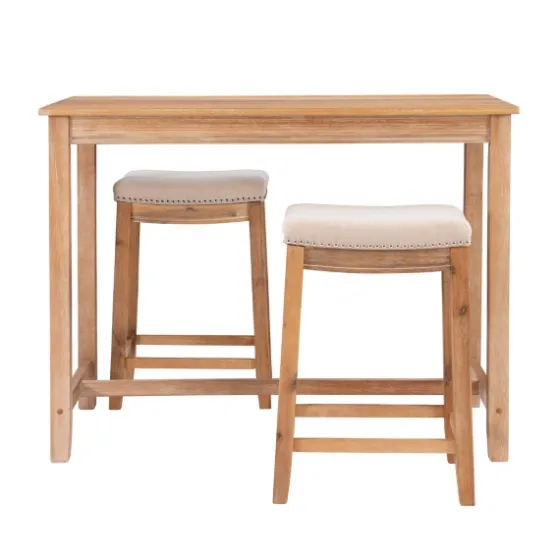 Natural Wood & Upholstered Stools 3-Pc. Dining Set-Kirkland's Home Sale