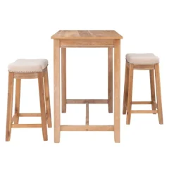 Natural Wood & Upholstered Stools 3-Pc. Dining Set-Kirkland's Home Sale