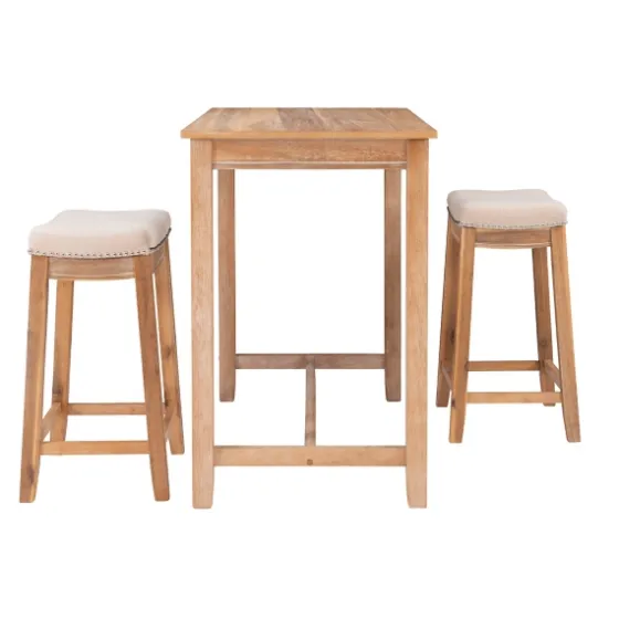 Natural Wood & Upholstered Stools 3-Pc. Dining Set-Kirkland's Home Sale