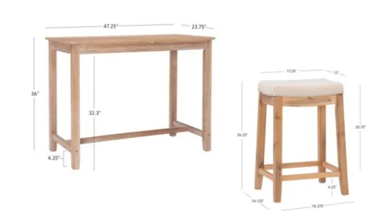 Natural Wood & Upholstered Stools 3-Pc. Dining Set-Kirkland's Home Sale
