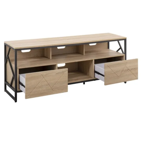 Natural Wood And Black Steel Media S D-Kirkland's Home Best