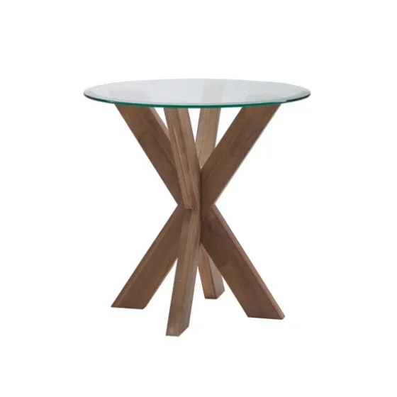 Natural Wood And Glass Top X-Base Accent Table-Kirkland's Home Fashion