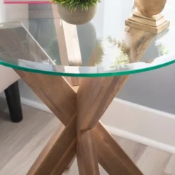 Natural Wood And Glass Top X-Base Accent Table-Kirkland's Home Fashion