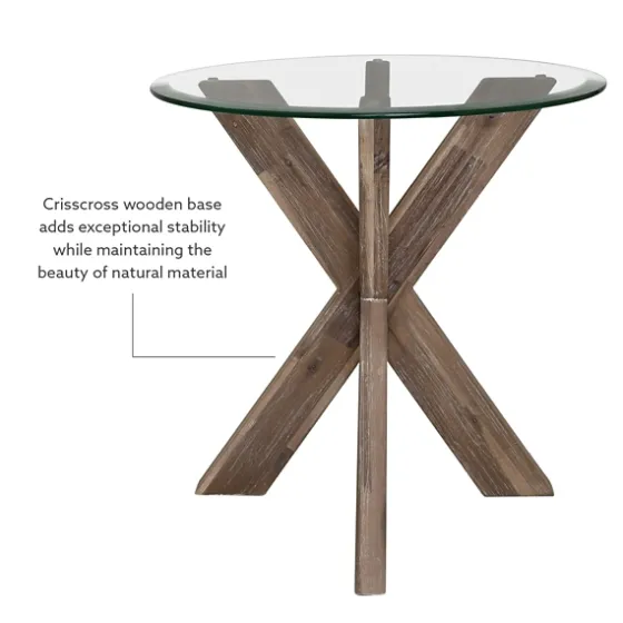 Natural Wood And Glass Top X-Base Accent Table-Kirkland's Home Fashion