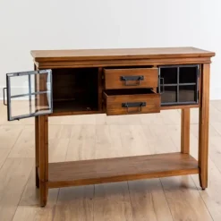Natural Wood And Metal Window Console Table-Kirkland's Home Online