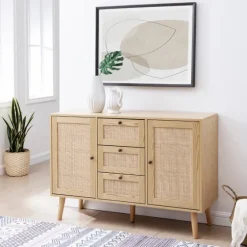 Natural Wood And Rat 3-Drawer Sideboard-Kirkland's Home Best Sale